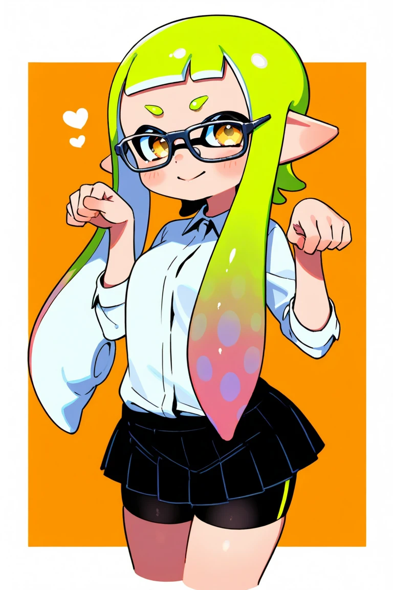 Splatoon Girl、Butt、Golden Eyes、Prism gradient long tentacle hair、Anime Color、smile、