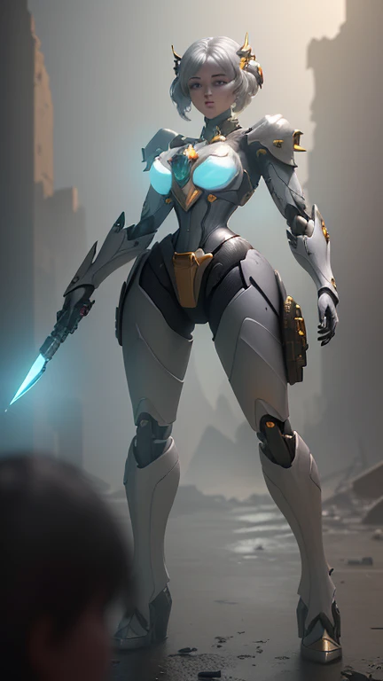 Full body concept characters post-apocalyptic warframe mech Tebash albino women Greg Rutkowski and Norman Rockwell and Alphonse Mucha Octane render masterpieces, trending on artstationh, behans, CGSesociety, Extremely detailed, Amazing, Beautiful, Rainbow colors, High definition, World renowned, PS5