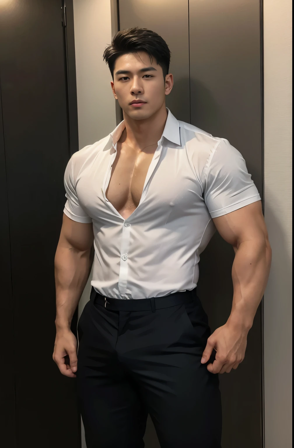 Yan_Lucky, Solo, Short hair, Black hair, (neck bowtie)mitts, 1boys, navel, , Green eyes, White hair, Male focus, Thighs, Spread legs, Fingerless gloves, Torn clothes, Muscular, Facial hair, Scar eyes, Thick thighs, Abs, Thick eyebrows, Suspenders, chest muscle, Muscular male, Clothing that exposes, Tik, scars in the face, Big Pectoral Muscles, Bulge, skull, Sideburns, Mature male, bare pectorals, Undercut, scar on the cheek, Long sideburns, Bow in men's underwear in black, Outdoors, sonoko, (Masterpiece,Best quality:1.5)