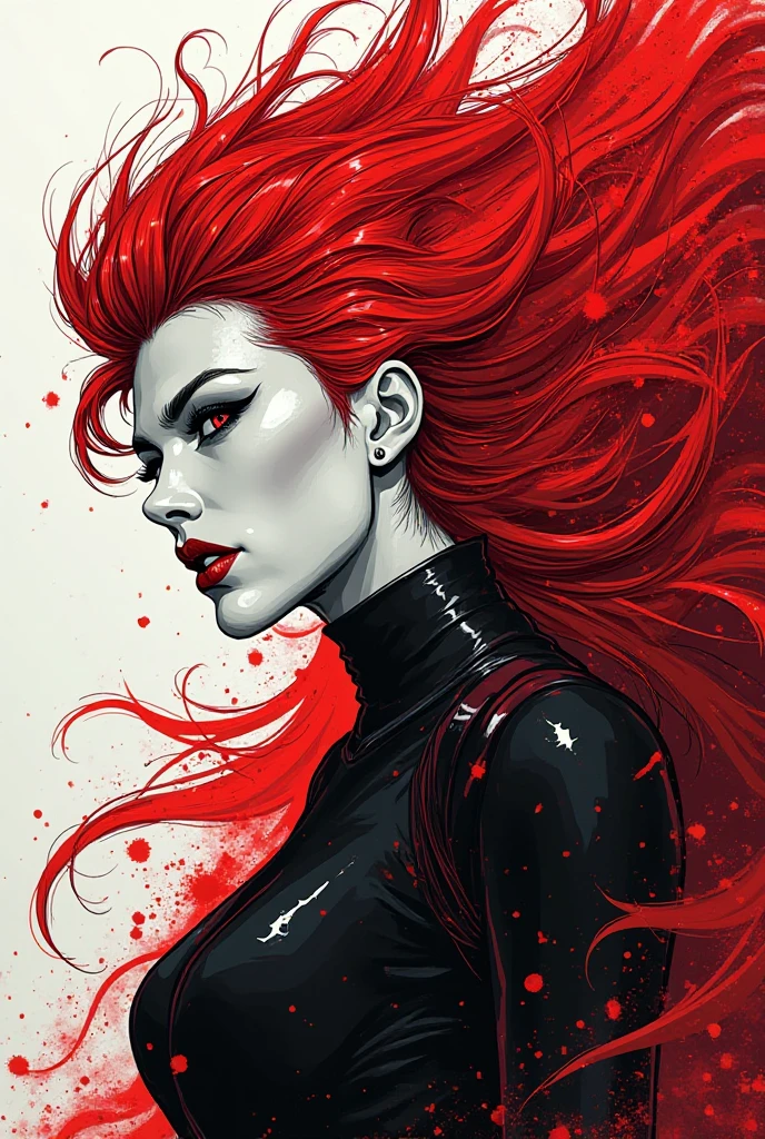 Dark Fantasy Art of  <lora:cinematic Frazetta style v1:0.6> painting
cinematic comic book realistic drawing style a red hair woman in a black widow costume is posing while looking surprised comic book magazine style, dark, moody, dark fantasy style