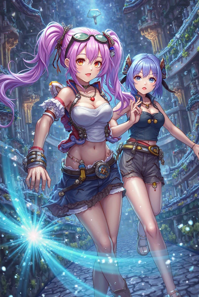 Blue-light purple hair、Red eyes、Braid、One cute girl、solo、And soul、Light clothing、Checked mini skirt、petal、Wet hair、black t-shirts、Rabbit Hoodie、large tree、cloud、Red full moon、desert、barefoot、Stones are piled up、Teeth are visible、Secret Treasure、Fortress City、Tilting face、Riding a bicycle