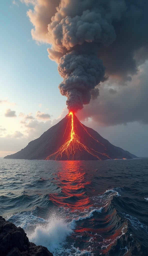 Vulcão Anak Krakatau, filho do krakatoa, irrompeu perto de um barco navegando no oceano, formation of volcanic islands, The 6 o'clock Namhã, morning sun, sky with few clouds,,amazing volcanic eruption, Krakatoa volcano eruption, Anak volcano exploding, volcanic eruption, Erupting volcano, active volcano, volcano setting, vulkan, volcano erupting in the distance, vulkan, lava!!!, with a volcano in the background, reflecting an erupting volcano, volcano in background, volcanic, volcano in background