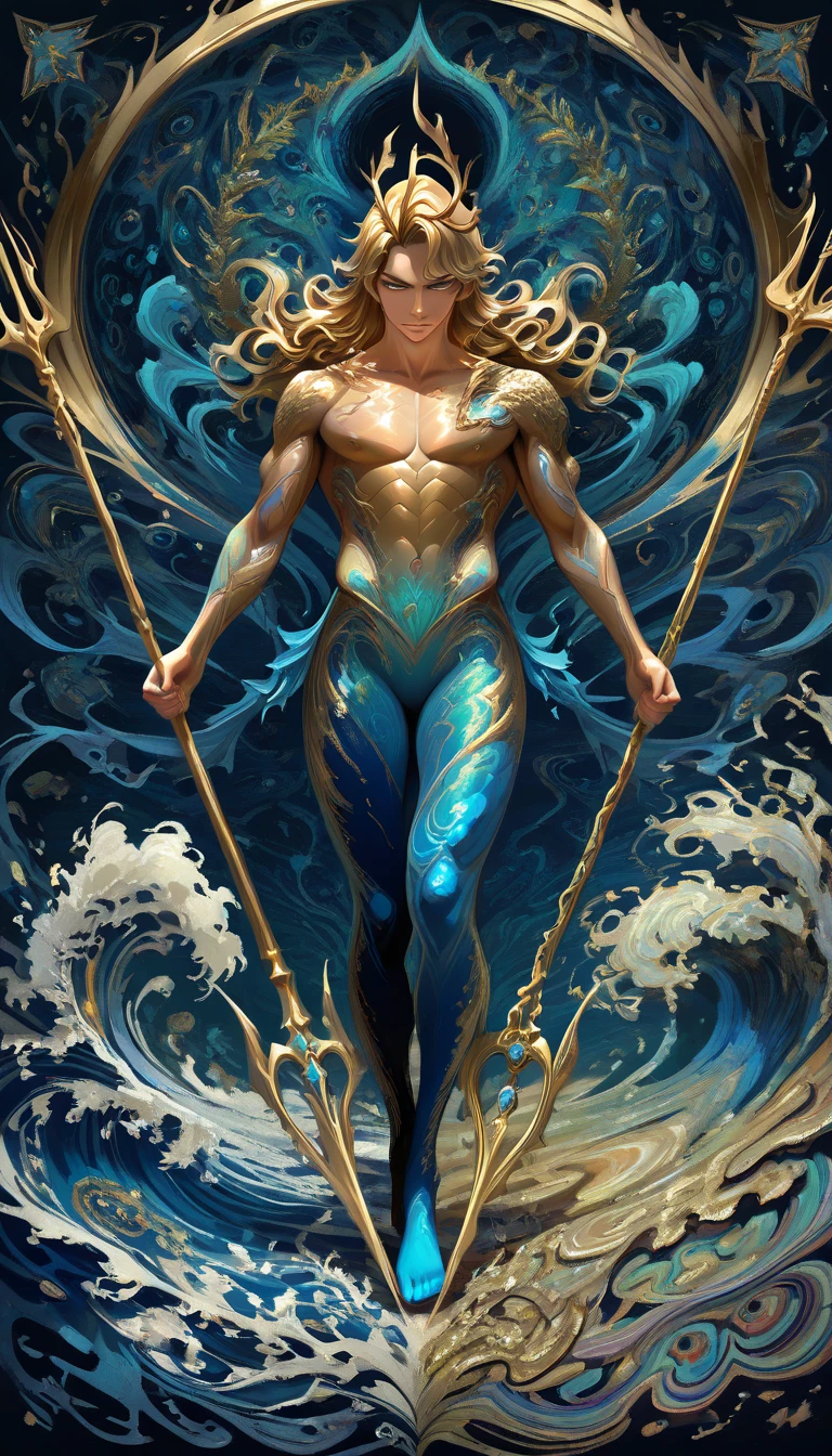 Aqua Man has curly hair, He has blonde hair color, and water