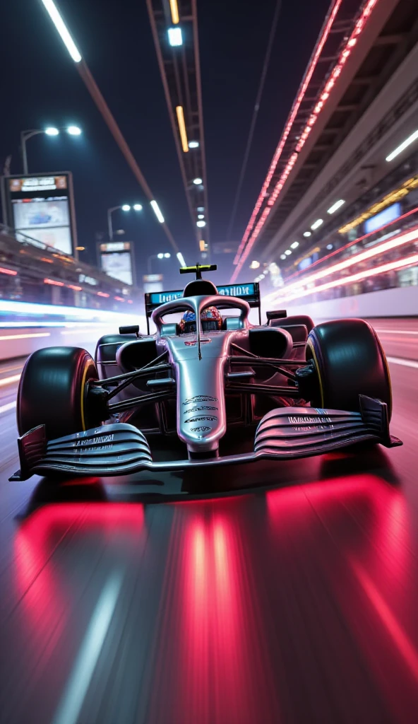 F1 design battle, chrome bodies, neon trails, high-octane, extreme ...