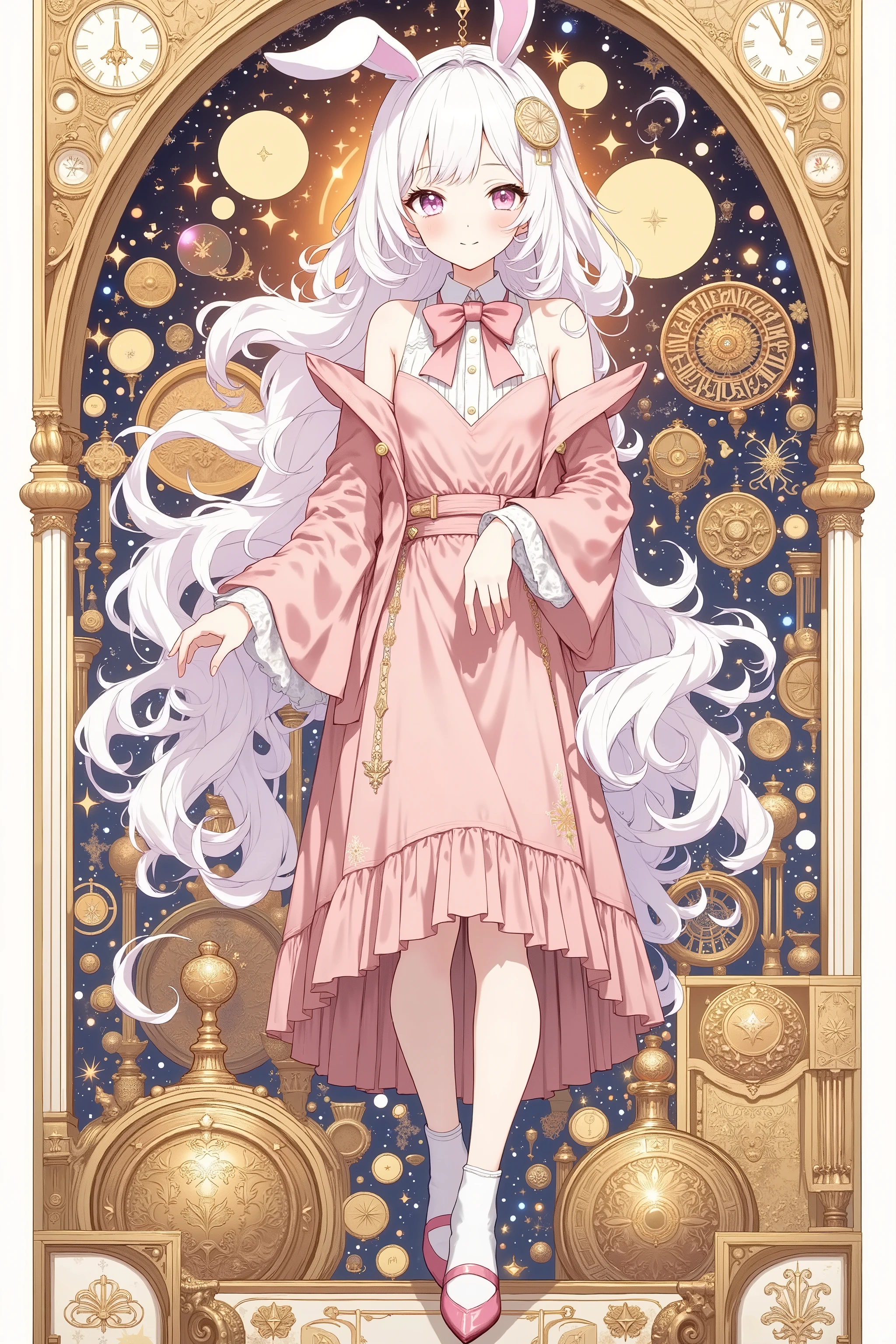 Cute tarot card style、mysteriousなカード、hyper realistic,8K,ultra-fine painting,ultra high definition,Photographic,Studio Lighting,professional body with clothes,vivid colors,Bokeh,Tarot symbol,occult,mysterious,fantastic,Delicate pattern,Soul Shaking,Deep Eyes,mysteriousな雰囲気,Delicate skin,Luxurious Outfits,Sparkling Decorations