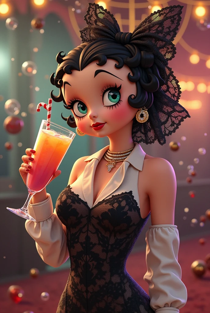 Mucha style , Hallucination, daydream , nightmare , Insane Dream , bokeh , erotica , realistic female mouse , round face , Seductive eyes , glossy lips , (Cleavage:0.9) , realistic long nose , Bar, Cocktails , cheese