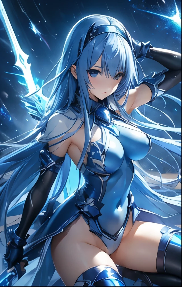 (((masterpiece、Highest image quality、highest quality、highly detailed unity 8kwallpaper)))、((Illustration of one girl))、(((beautiful girl)))、blue hair、stocky build, thickset physique:1.3, muscular legs, broad shoulders, solid chest、white clothes
