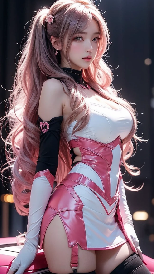 Gorgeus Girl, Beautiful, 20 Years Old, White Skin, Largest Breasts, Movie Lighting, wearing  Spiderman suit, very tight suit, white spiderman suit, Bokeh, Masterpiece, ((Medium hair)), pink Hair, shiny hair, in park, open mouth, horny face, full body, ((cleavege))