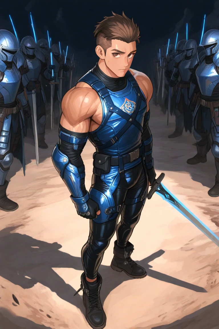 young,, Cat ear, (12, sweating), Trained abdominal muscles, Chiseled pectoral muscles, 真swordな表情, ((3D anime art style)), sword, Combat Stance, Leather Strap, Leather Armor,juvenile,Huge muscles,(((Huge erect ?????))),Crying face,Face enduring pain,A lot of semen and drool,Fighting pose