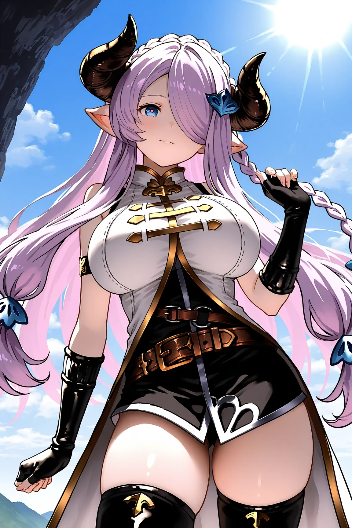Granblue Fantasy,Smile,Narmaya,big breasts,two horns on head