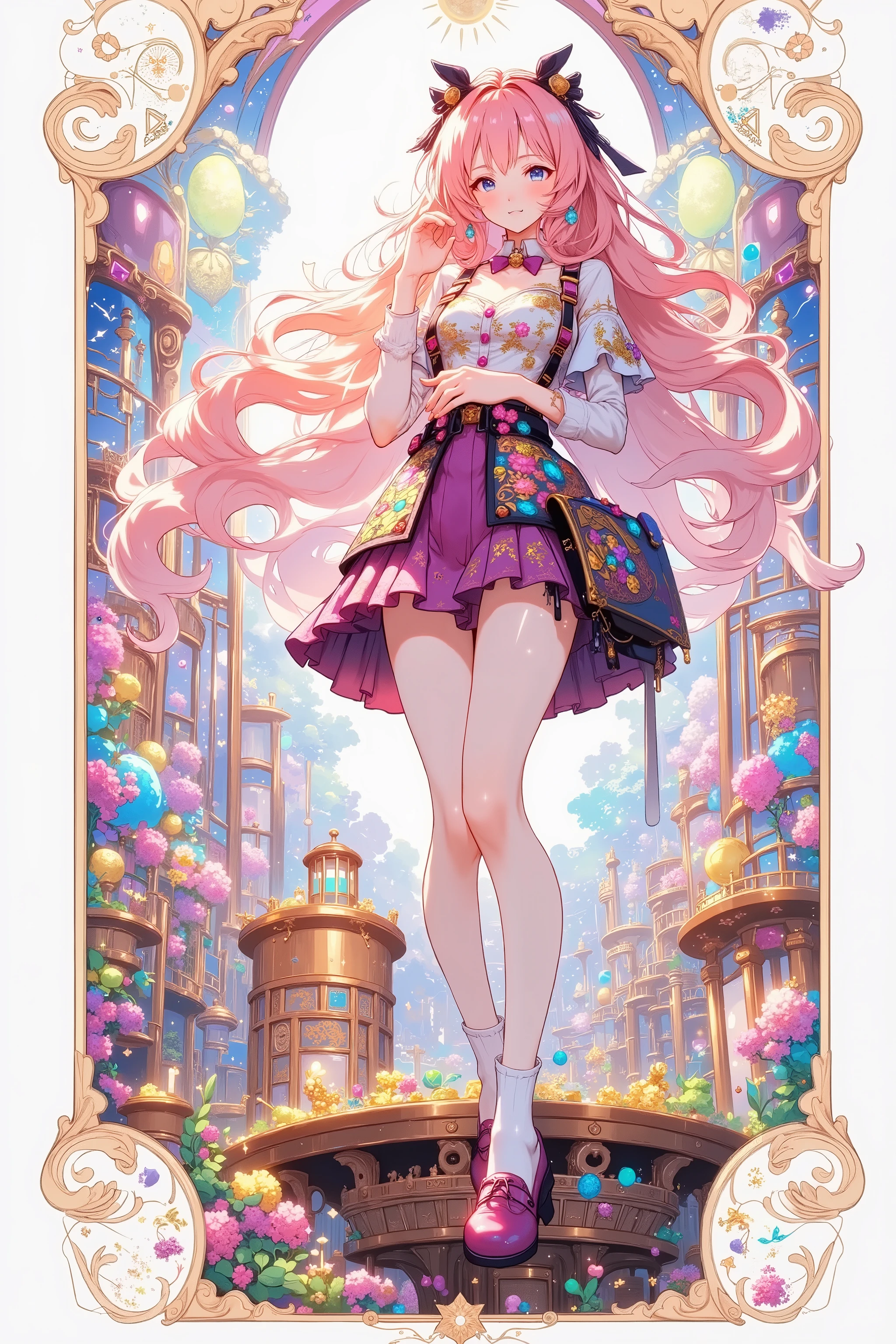 Cute tarot card style、mysteriousなカード、hyper realistic,8K,ultra-fine painting,ultra high definition,Photographic,Studio Lighting,professional body with clothes,vivid colors,Bokeh,Tarot symbol,occult,mysterious,fantastic,Delicate pattern,Soul Shaking,Deep Eyes,mysteriousな雰囲気,Delicate skin,Luxurious Outfits,Sparkling Decorations