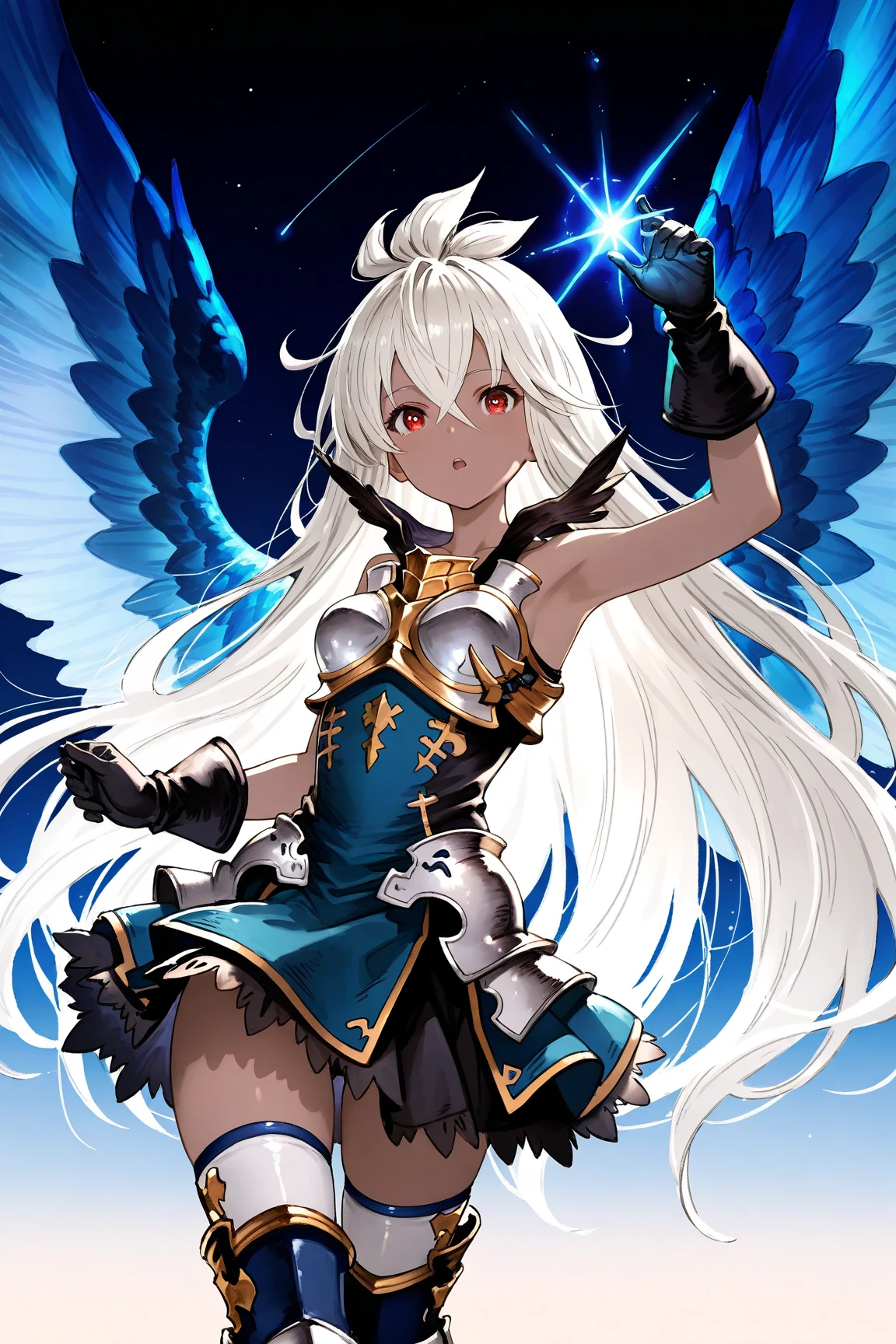 <lora:GlitchingBodyPart:0.8> black GlitchingBodyPart, glitch,, ultra detailed, masterpiece, best quality, aesthetic, detailed,, serious, 1girl, (white eyes:1.1), (grey eyes:1.3), white hair, very long hair, parted hair, parted bangs, <lora:parted_hair_v1.3:1.3>, medium breasts,, valkyrie, (bodysuit:1.1), pink wing hair ornament, grey armored skirt, black bodysuit, armor, gauntlets, pink breastplate, greaves, armored dress, pink hues,