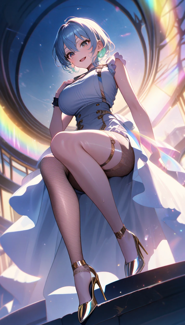 ((Above the shoulder，facial closeups))， Bigboobs， looking at viewert， ultra-realistic realism, Ghibli-style colors,  Ghibli-style colors, japanese manga,  Standing Picture, angle of view,  foreshortening, foreshortening, 8K, super detailing，All women have big breasts,Endless realism, cellshading,，character sheets, reference sheet, Standing Picture, 8K, super detailing, 1080p, Women's HD，femele, 16k, A high resolution, Best quality, high high quality, Anatomically correct, tmasterpiece, Acura, hyper HD，as elegant as a swan，unreal-engine， Ghibli-style colors,   japanese manga,  Standing Picture, angle of view,battle armor，ssee-through，Lace skirt，Blue hair，Red-eyed，Sexy big breasts，Transparent tulle clothes