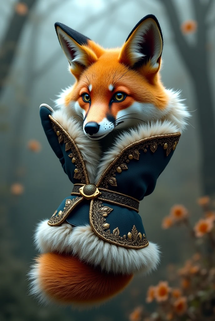 Glove with fur and fox face