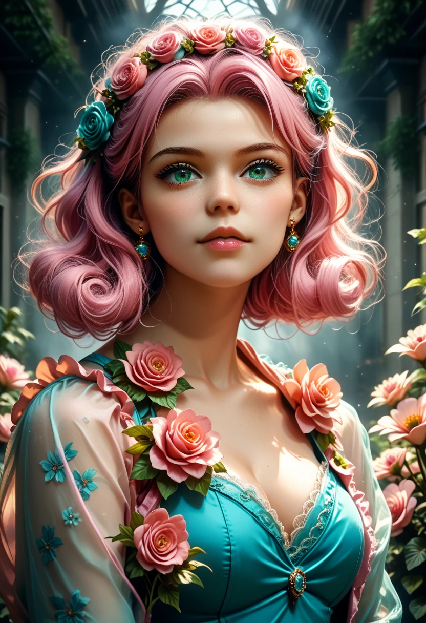 upper body portrait of vanille, clothed in flowers and leaves standing in an enchanted forest, high fantasy, elegant, epic, detailed, intricate, digital painting, concept art, realistic detailed face, smooth, focus, rim light
