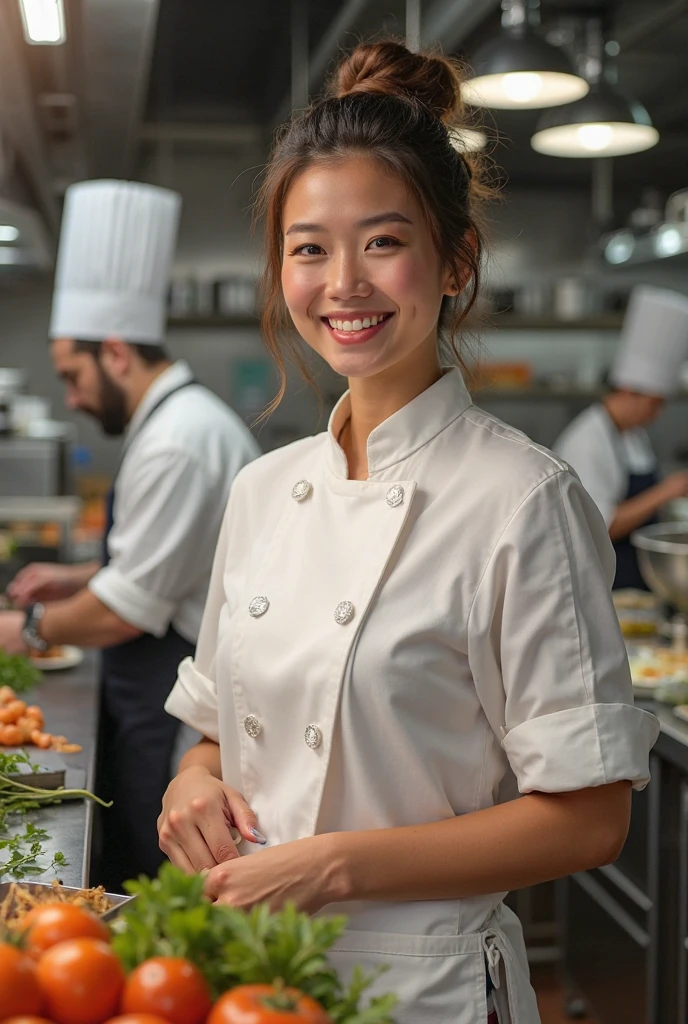 Beautiful 25 year old chef women in her work space