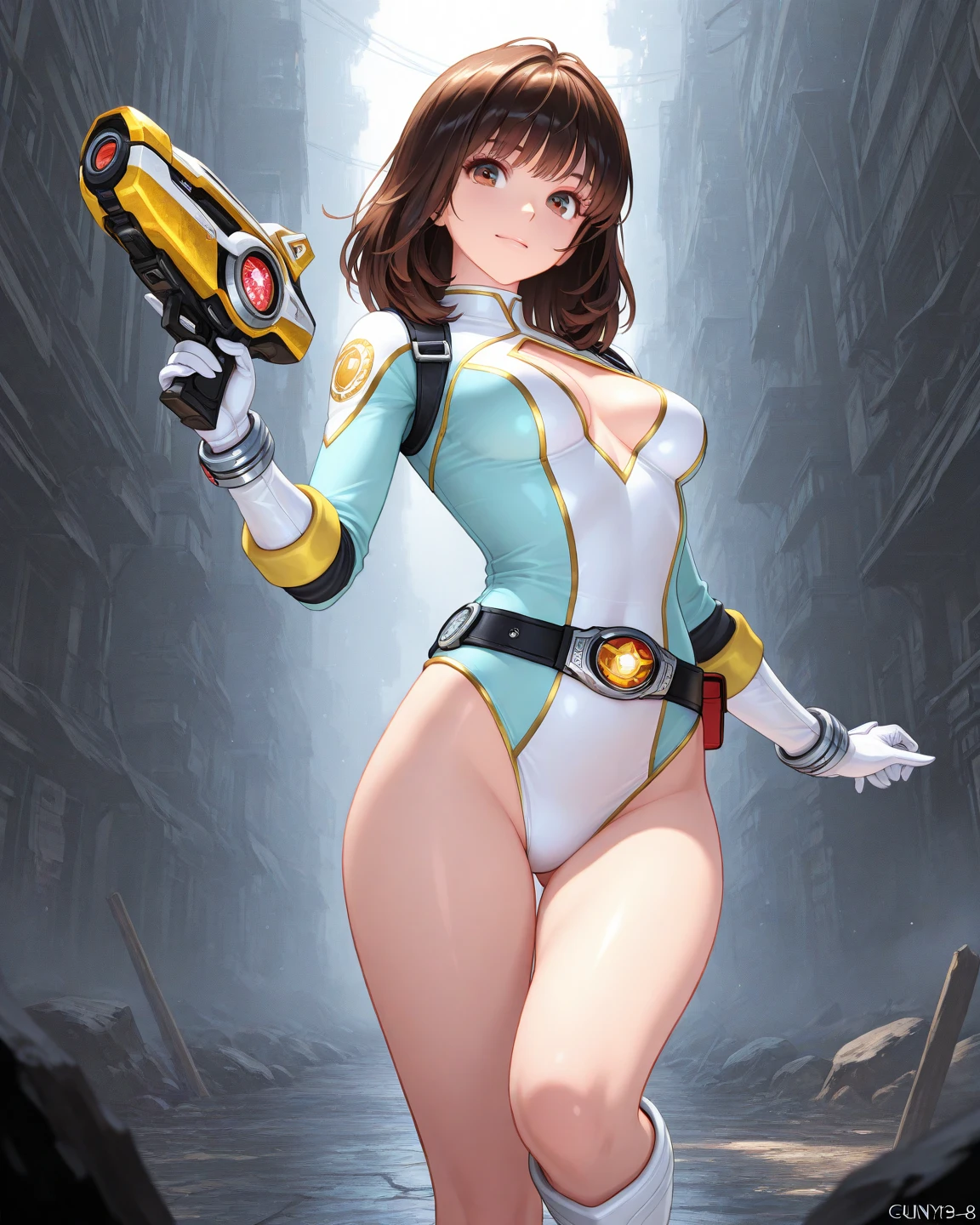 ultra-detailed, Explicit, Beautiful body, Beautiful Nose, Beautiful character design, perfect eyes, perfect face, ultra highres, 4K, beautiful legs, perfect legs, Nice hands, Perfect hand, Masterpiece, Best Quality, Highly detailed, illustration, absurdres, street fighter, doll suit, shadaloo doll, dollsuit, girls, multiple girls, expressionless, blank eyes, looking at viewer, red gloves, emotionless, black latex, corrution, mind control, female combatant, full body, hypnotized, unhappy trance, full body suit, ribbed bodysuit, both arms at side, stand up straight, obey, perfect female body, extremely glossy latex, hypnosis, hypnoLora, empty eyes, Mind control device, poses, submissive_pose, Slave, hat, necktie, stand up straight, standing, standing at attention, hat, necktie, belt, extending the right arm from the shoulder into the air with a straightened hand, nazi saluting, military, military saluting, salute, right hand saluting, left hand at side, latex, ribbed bodysuit, Yui Kotegawa, To Love Ru, black hair, long hair, amber eyes