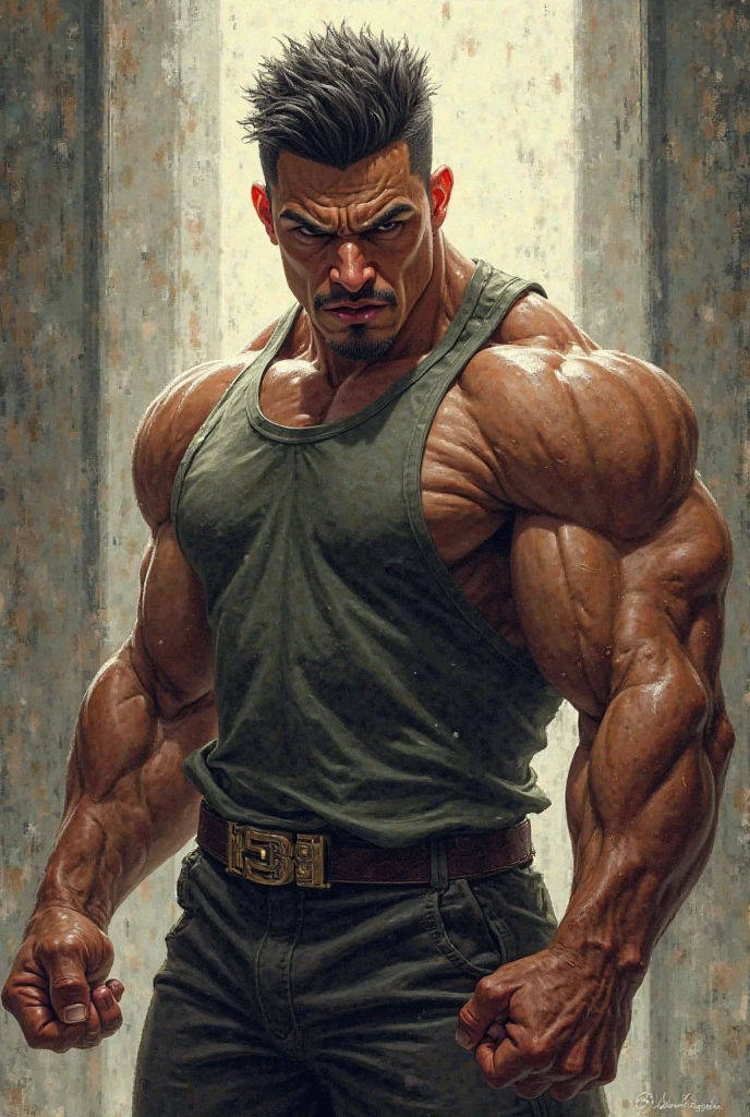 Macabre style, dark, gothic, grim, haunting, highly detailed, bodybuilder with shaved head, very tall, arms on head, (white but beautiful:1.4), (masterpiece, best quality:1.4), in the style of nicola samori, UHD, retina, masterpiece, accurate, textured skin, anatomically correct, super detail, high details, award winning, high quality, best quality, highres, 4K