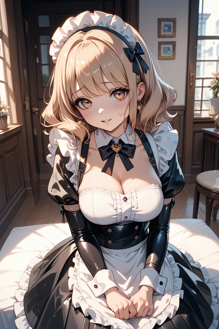 (masutepiece:1.5), (the Extremely Detailed CG Unity 8K Wallpapers, Beautiful breasts,Farbe_aberration,beautiful detailed shadow,Beautiful eyes,Beautiful body,Beautiful skin,beautifull hands:1.5),(asunayuuki:1.4),(Solo:1.5),(kneel,inside in room,Luxurious room,lighting like a movie:1.4),Anime character in maid outfit posing for photo, gorgeous maid, (Anime girl in black maid costume:1.5), (maid clothes,White Apron:1.5), small curvy , (maid dress:1.5), Cute anime waifu in a nice dress, Seductive Anime Girl, maid, lolidress, Fine details,Asuna Yuki,