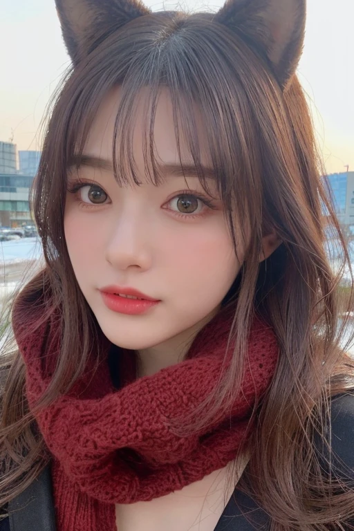 table top, highest quality, shape, Super detailed, finely, High resolution, 8k wallpaper, 完璧なダイナミックな構shape, beautiful and detailed eyes, Fluffy winter fashion,random cute hairstyle, small breasts, natural color lip, random sexy pose,cute smile,big city、20 year old girl、beautiful and detailed face、perfect and beautiful face,Big eyes、Wear fluffy black outerwear with fur、beautiful detailed face、perfect and beautiful double eyelids、blur the background、perfect and beautiful face、blur the background、Luxury Apartments（room）