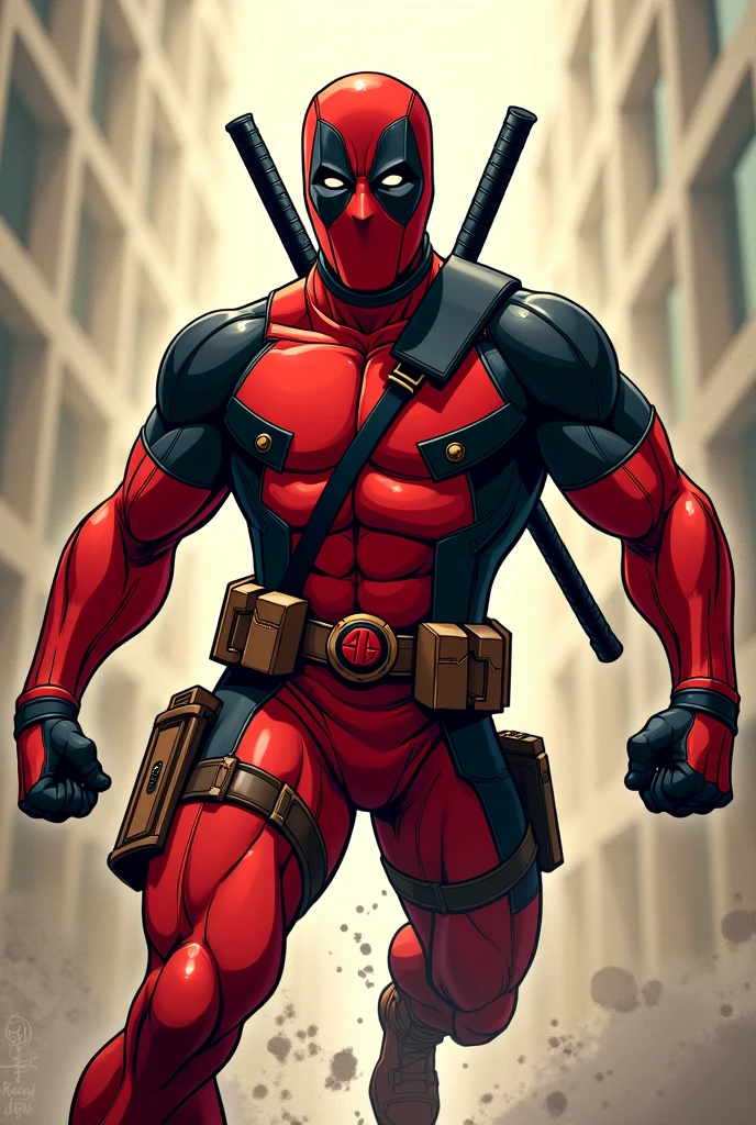 Deadpool with a phrase that says knock before entering 
