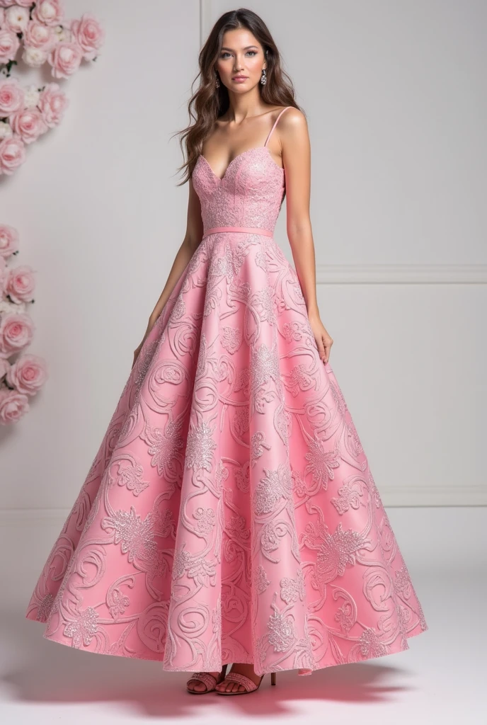 1girl, mature, beautiful, cute, hourglass body, masterpiece, scenic view
<lora:Pink_Gown_By-Stable_Yogi:1> crochet pattern, pink ballgown, pink roses pattern gown