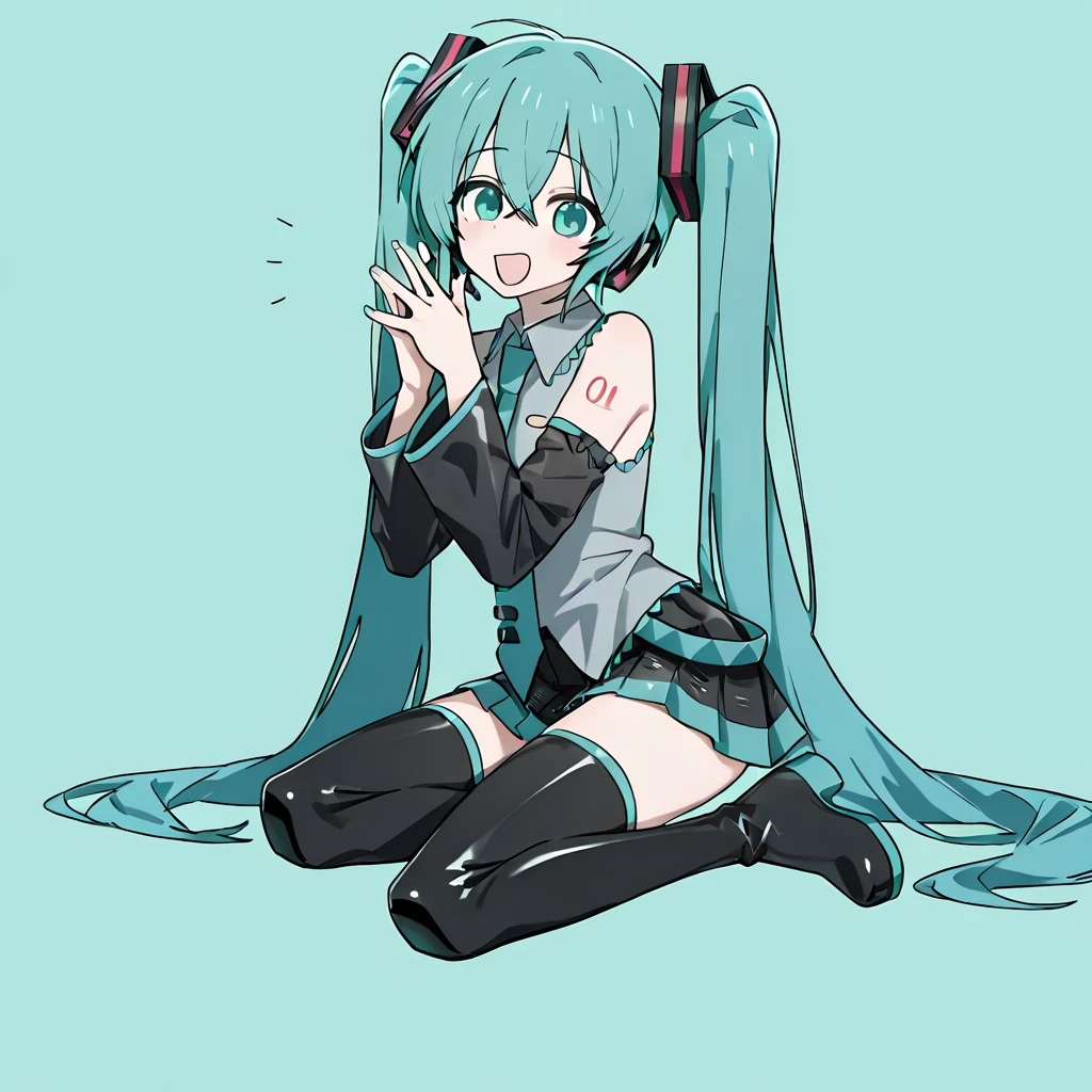Hatsune Miku Knee squat facing the camera miniskirt exhibitionism