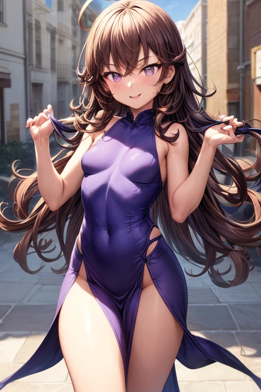 top-quality、Full limbs、complete fingers、One beautiful woman、Beautiful Large Breasts、Long ponytail、Brown hair、((Purple Sailor Leotard))、((Brown pantyhose))、A big smile、a park