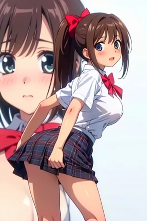 katouhdshort, katou megumi,cel anime,official art,(cowboy shot,central framing,centered in frame:1.3),(day), classroom,(back shot,ass,butt up,back view,ass,butt up,from miniskirt,from behind,upskirt from behind,ass view from behind miniskirt:1.2),(from very below from behind,ceiling:1.3), (cute cheerleader uniform costume, cute super short box_pleated_miniskirt ,sexy_frilled_white_panties,sexy bare thigh:1.3),slender body,thin body,brown eyes, ponytail, short hair,black hair, bangs, (rope shibari over the clothes:1.4),arms behind head,bow, cute sneakers, choker, white gloves, choker, elbow gloves, jewelry, earrings, (standing on one leg, leg lift, standing split to show panties,:1.2), looking back,
1 girl, 18yo,Young female,Beautiful Finger,Beautiful long legs,Beautiful body,Beautiful Nose,Beautiful character design, perfect eyes, perfect face,
(frown,shame,embarrassed,anger,troubled eyebrows,crying,closed eyes tightly, closed mouth,clenching teeth,full face blushing,:1.3),(Beautiful,large_Breasts,natural pointy tits:1.2), (beautiful_face:1.5),(narrow_waist),panties,cameltoe, erotic,
NSFW,extremely detailed CG unity 8k wallpaper, perfect lighting,Colorful, Bright_Front_face_Lighting,
(masterpiece:1.0),(best_quality:1.0), ultra high res,4K,ultra-detailed,
photography, 8K, HDR, highres, absurdres:1.2, Kodak portra 400, film grain, blurry background, bokeh:1.2, lens flare, (vibrant_color:1.2),