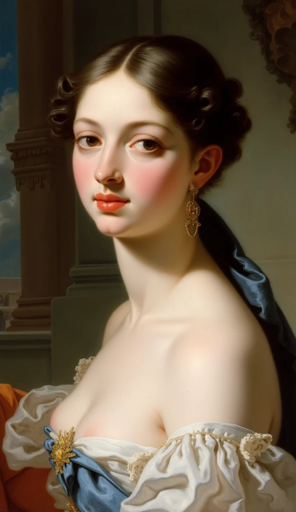 Best quality, highly detailed, masterpiece, Indian princess, Rajkanya, royal clothes, Masterpiece, extremely gorgeous woman, matchless Beauty, portrait, Peter Paul Rubens style, looks like Anushka Shetty, Woman, off shoulder bandeau crop blouse, middle ages, classicism, andrey atroshenko style, painting, long hair, styled hair, traditional media, realistic, figurative, fine art, detailed Art, oil on canvas, HDR, 8K, original character, high resolution, high detail, focus on the face, intricate, flawless, fluffy hair, Peter Paul Rubens style, By Peter Paul Rubens, sharp picture, avoid crown or mukut in picture,