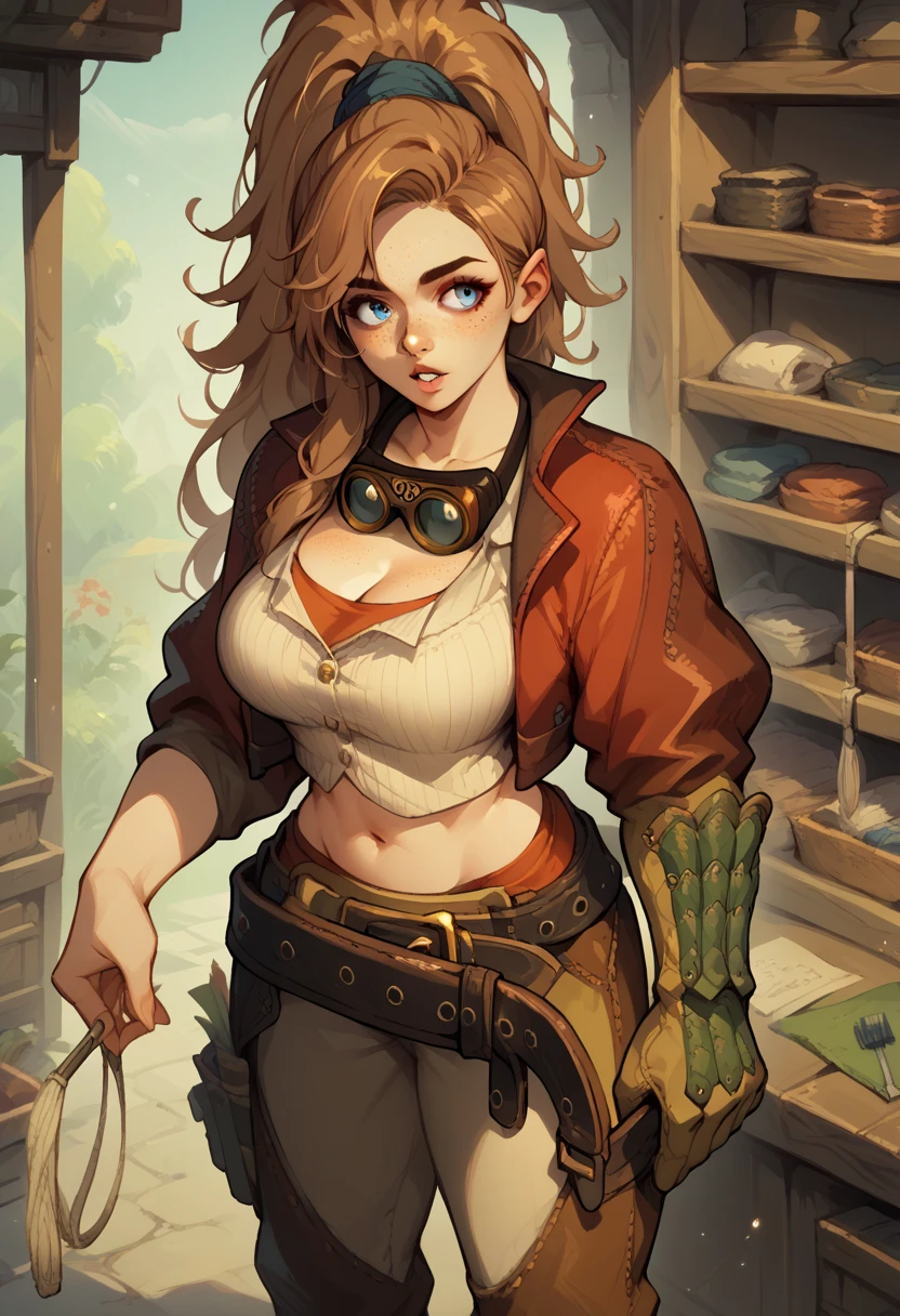 (masterpiece, 8k, 4k, extremely detailed, best quality, absurdres, anime style, strong lineart:1.4) nice hands, perfect hands, 1girl, mature, milf, (huge tits:1.3),<lora:more_details:1> ThiefFFT, short hair, blonde hair, bandana, green shirt, belt, brown shorts, gloves, boots, cleavage, <lora:FinalFantasy_FemaleThief:lbw=inall:step=5-250.8> in a dark cellar storeroom, opening a crate, stealing, looting, thieving, (bandit, open treasure chest full of gold and jewels, lockpicking:1.2)