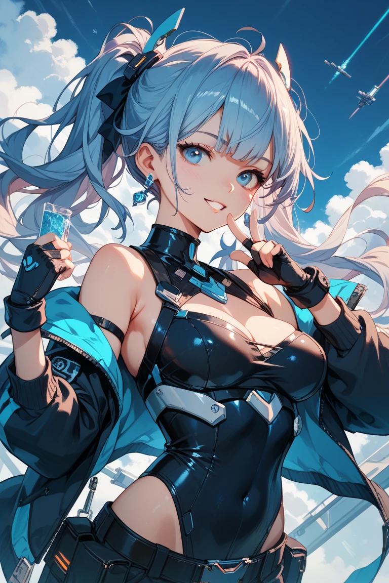 最high quality、Best image quality、masterpiece、With a girl((cute、、Best Bust、Medium Bust、Bust 85,Beautiful Blue Eyes、Spread your chest wide,Blonde lointail、Slender、The best valley、、Black Bikini、,Show the whole body、Black perforated gloves,Blue Mesh,Leaning forward greatly、Blue Sports Sunglasses、Blue Intercom,Sweating profusely、Face Paint、Grin、Spray canを持つ))high quality、Beautiful art、background((White wall、graffiti、paint、Spray can、folding chair)),Tabletop、Exquisite design、Visual Arts、Depth of written boundary、Best lighting、Highest detail、8k