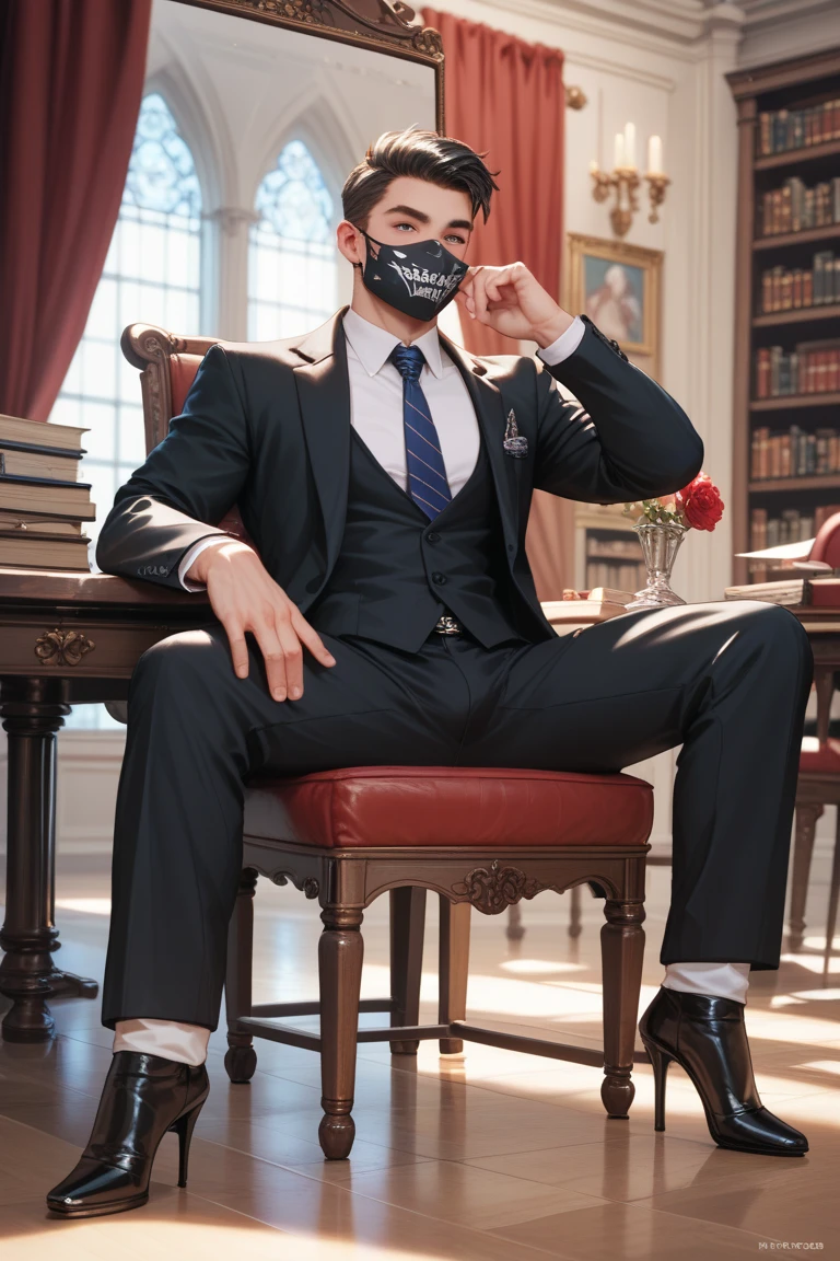 45 yers old,Kogoro Mouri,Business suit,Tong,Bulge,onbed,black long socks,lbeard,fortitude,artwork of a,tmasterpiece,k hd,an look of enjoyment,Be red in the face