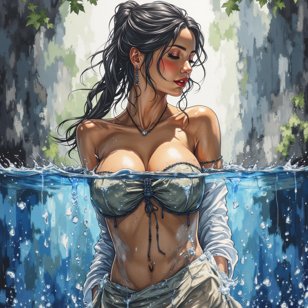 ((1 gir)), (Alexandra Daddario), ripped clothes, fell to the floor, exposed breasts, a wet white T-shirt, exposed more than half of her breasts, She tried to cover her breasts with one hand, made her breasts more attractive, Her lower body was wearing torn panties, Her other hand seemed to be covering her naked lower body, a blush on her face, her whole body was soaked in sweat, her whole posture was extremely attractive, seductive pose, ((the most beautiful woman in the world)), perfect body, perfect nose, ((well-groomed teeth)), high definition, best quality, ultra-detailed, extremely delicate, high details, ((anatomically correct)), symmetrical face, extremely detailed eyes and face, high quality eyes, UHD, 8k, RAW photo, (Natural light), (professional lighting:1.5), photorealistic, realistic, ((beautiful woman)), goddess, femminine, attractive, ((masterpiece:1.5))
