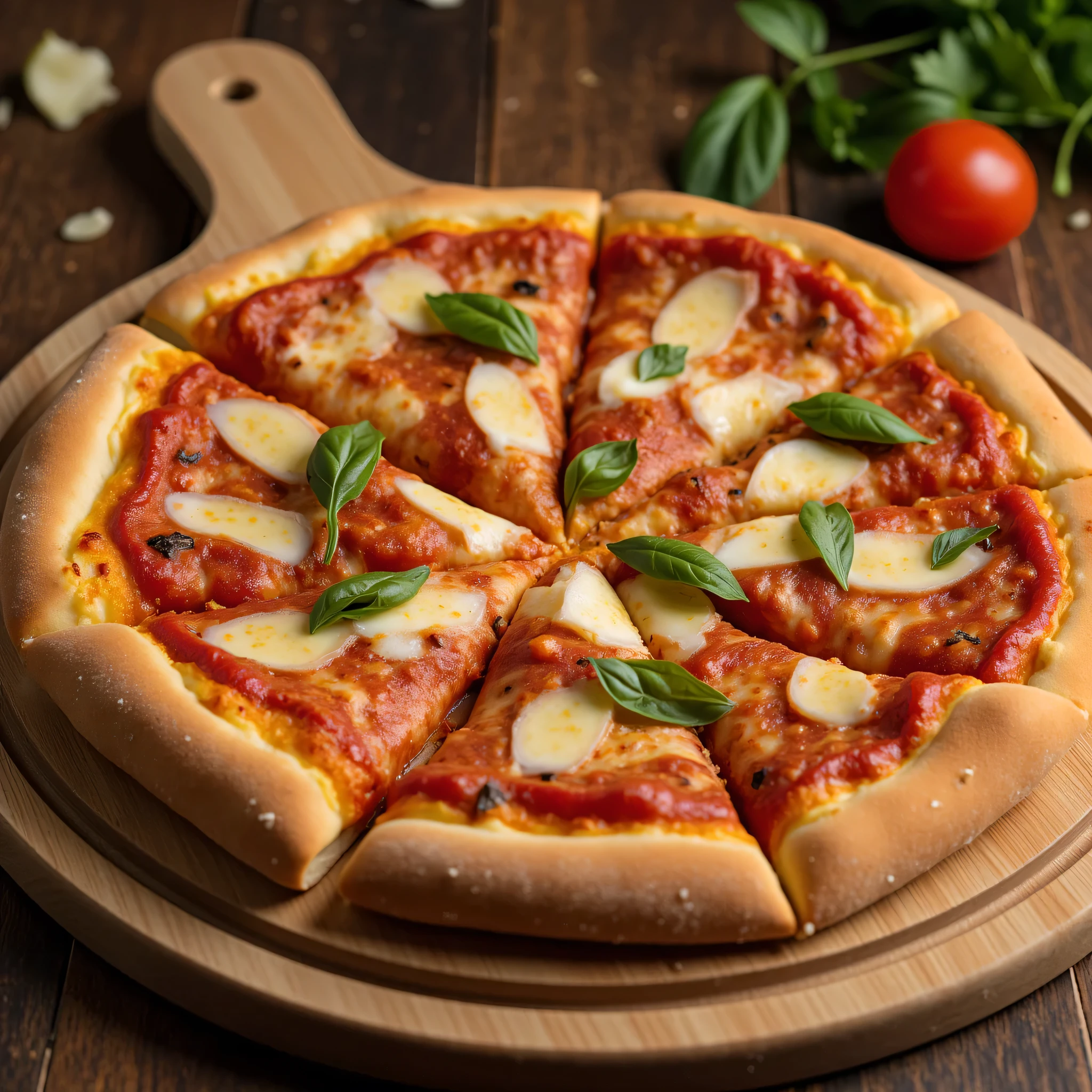 image of a pizza full toppings. The subject should be clearly visible and centered or composed according to the rule of thirds, depending on the concept. The image must be sharp and in focus, with no blur unless motion blur is intentional. Avoid excessive noise, sensor dust, or over-editing artifacts. Lighting should be well-balanced, not too dark or too bright, with consistent exposure throughout. Maintain natural and accurate white balance, unless a specific warm or cool tone is intentionally applied. The image must not contain copyrighted content, trademarks, logos, or elements resembling famous characters or brands. Ensure proper anatomy, realistic shadows, correct perspective, and a clean background free from AI glitches or visual distortions