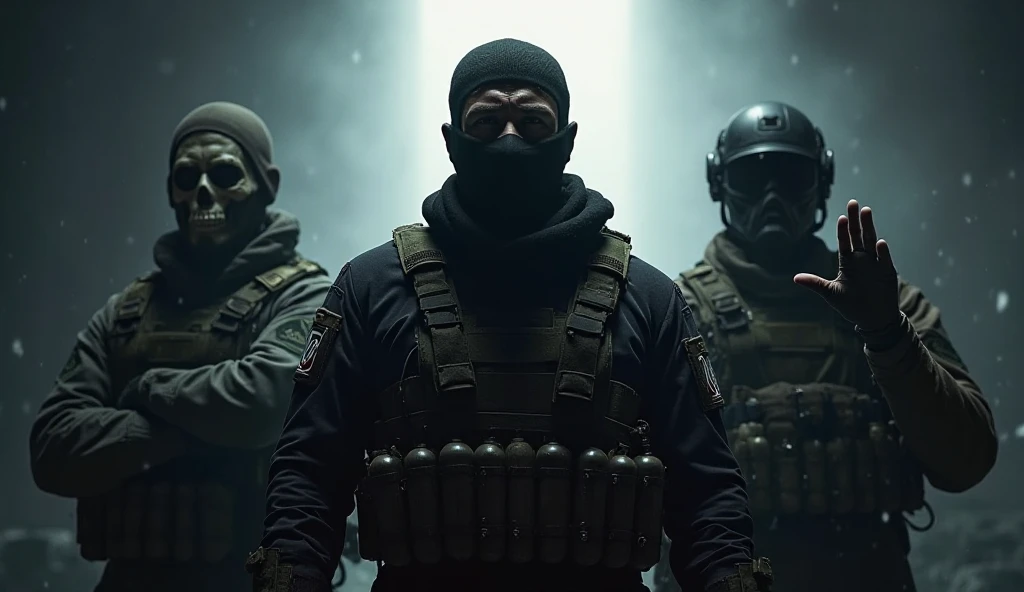 I want the character Ghost from the Call of Duty video game franchise celebrating his victory with beer and friends