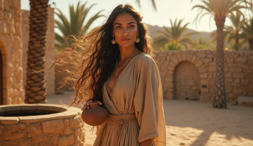 itself, an 18-year-old Egyptian girl with captivating, almond-shaped green eyes, beautiful detailed eyes and face, long lashes, and striking dark hair that falls in loose waves around her shoulders. She has a warm, olive complexion that glows against the hot Egyptian sun. Dressed in a traditional Egyptian galabeya, a flowing white robe that reaches her ankles, she kneels in the dirt, her hands buried deep within the rich, red soil. A contented smile spreads across her face as she tenderly nurtures a small garden, her favorite spot in the world.

The artwork is created using vivid colors and sharp focus. The texture is like an oil painting, with ultra-detailed features on both the girl and the surroundings. The lighting is warm and natural, showcasing the golden rays of the Egyptian sun. The colors of the artwork are vibrant and rich, with hints of warm earth tones to reflect the Egyptian landscape.

In the background, the majestic Great Pyramids of Giza stand proudly against the clear, blue sky. The pyramids are photographed in a way that highlights their grandeur, using HDR and studio lighting techniques to bring out the intricate details of the architecture. The pyramids are surrounded by a sense of awe and wonder, a testament to the enduring beauty and resilience of Egyptian culture.

Overall, the artwork portrays a peaceful and serene scene, with itself immersed in the beauty of nature and her surroundings. The detailed depiction of the girl and the pyramids evokes a sense of realism and authenticity. It captures the essence of Egyptian culture and the connection between humans and nature, showcasing the beauty and diversity of our world.