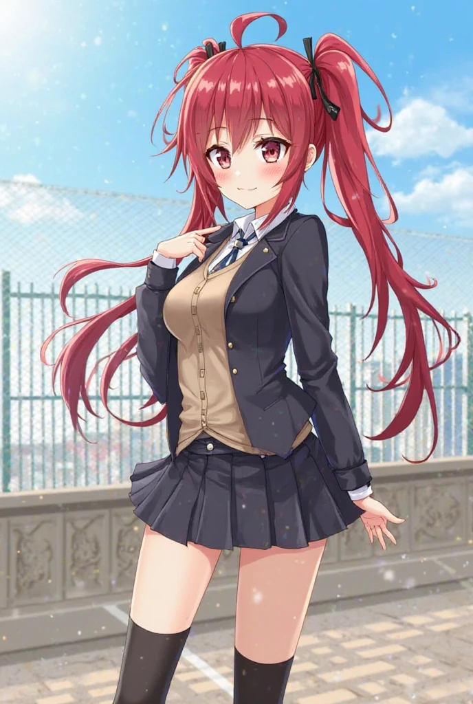 Red haired fox girl in a short skirt flashing her