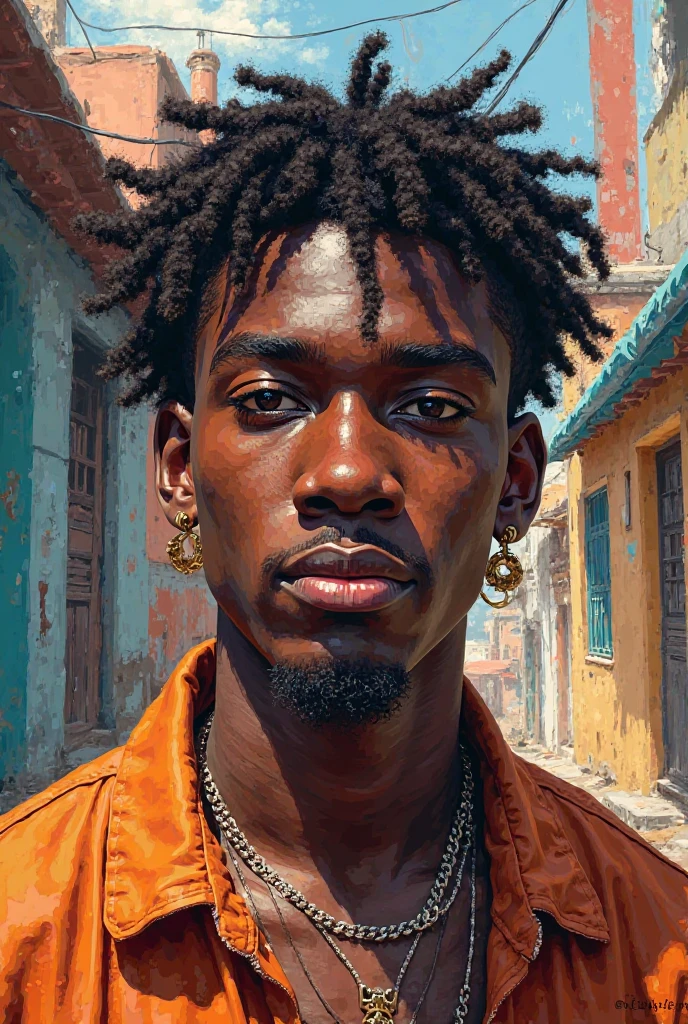 A trapper with small purple dred, shirtless with tattoos, it&#39;s stylish, at 22 years old without a beard, the United States singing, in town, do everything, including the trapper in the style of van gogue expressionist style Do EVERYTHING in the style of van gogue painting everything