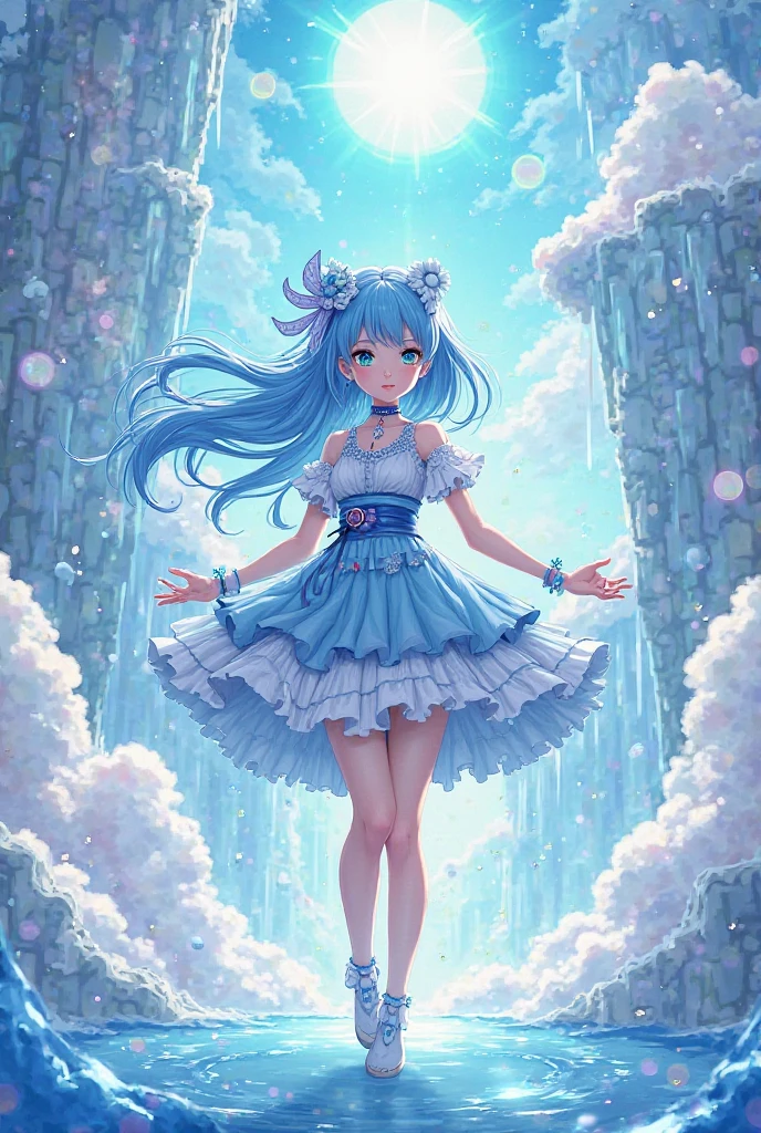 Douluo Continent animation,Water Binger,A young and beautiful girl with a royal sister style,Long sky blue hair,Wearing a water blue dress,Blue crystal shoes,Calm and calm personality,At first glance, it amazes everyone,A smile brings out all the charm。3D animation effects,