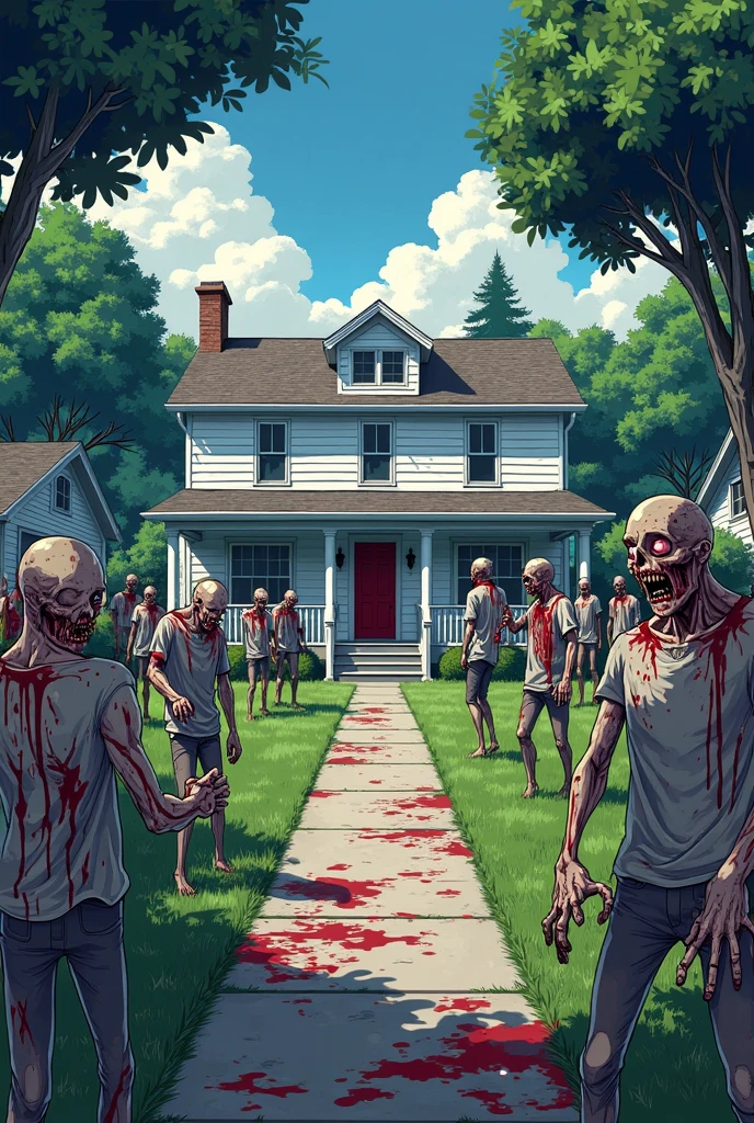 "First person view of hastily boarding up a window, undead hands breaking through, with panicked shouts of fellow survivors defending in the background."