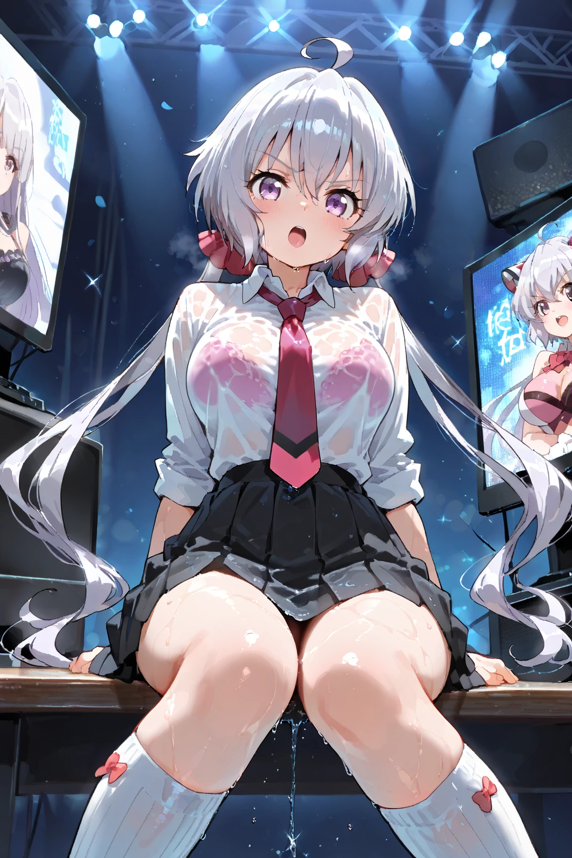 NSFW,Golden Eyes,Lace shirt,Pencil Skirt,(Perfect hands),(Perfect Anatomy),(masterpiece),(highest quality),Embarrassed,blush,Office at night,looking at the camera,(orgasm:1.5),(Ecstasy face:1.5),(sex slave:1.5)
