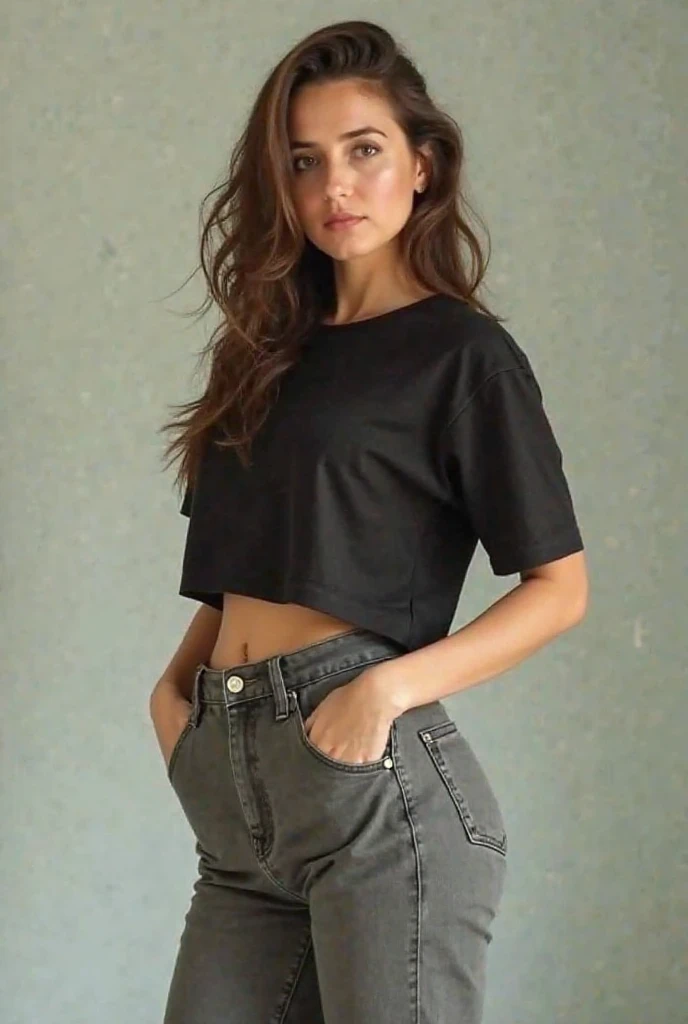 Latin American short hair girl, in black round neck plain Tee-shirt full length, tight jeans full body, a hyper realistic ultra detailed RAW photograph of beautiful greek woman, fashion pose, detailed symmetric beautiful detailed gorgeous face, sharp focus, studio photo, intricate details, highly detailed, exquisite detail, Canon EOS 5D Mark IV DSLR, 85mm lens, sharp focus, intricately detailed, long exposure time, f/8, ISO 100, shutter speed 1/125, diffuse back lighting, looking into camera, perfect contrast, high sharpness, depth of field, ultra-detailed photography, global illumination, smooth, ultra high definition, 8k, unreal engine 5, ultra sharp focus, award-winning photograph, studio photo, intricate details, highly detailed, full length tee-shirt with tight jeans, sexy butt and thighs