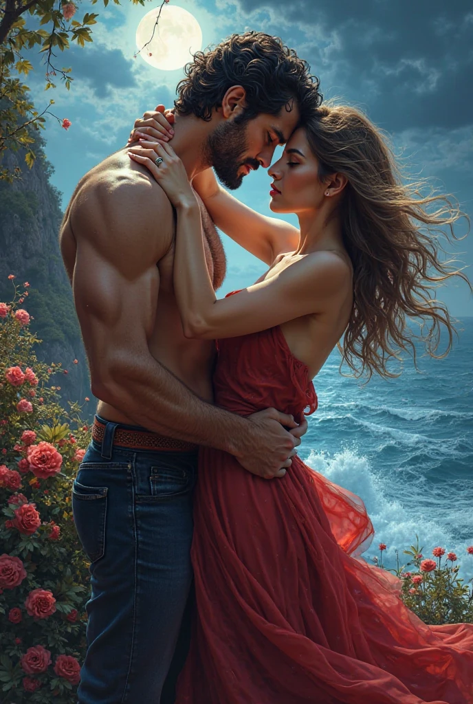 (Masterpiece, 4K, 8K, super definition, beautiful image, crisp image, perfect face, perfect lines, perfect eyes, soft lighting), Back view of a man and woman couple holding hands and watching the sunset, background dusk sky, magic hour,