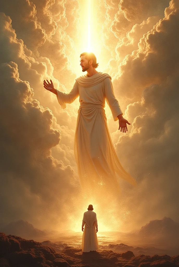 Ultrarealistic 8k Image, God speaking to Job in the midst of the storm, A stunning image of a cloud or storm with lightning, symbolizing the presence of God as He responds to Job who is looking at Him in the midst of the storm.