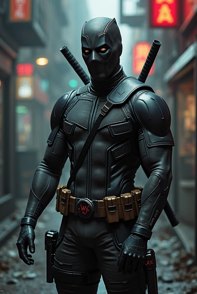 Un superheroe con traje negro similar a la Deadpool 