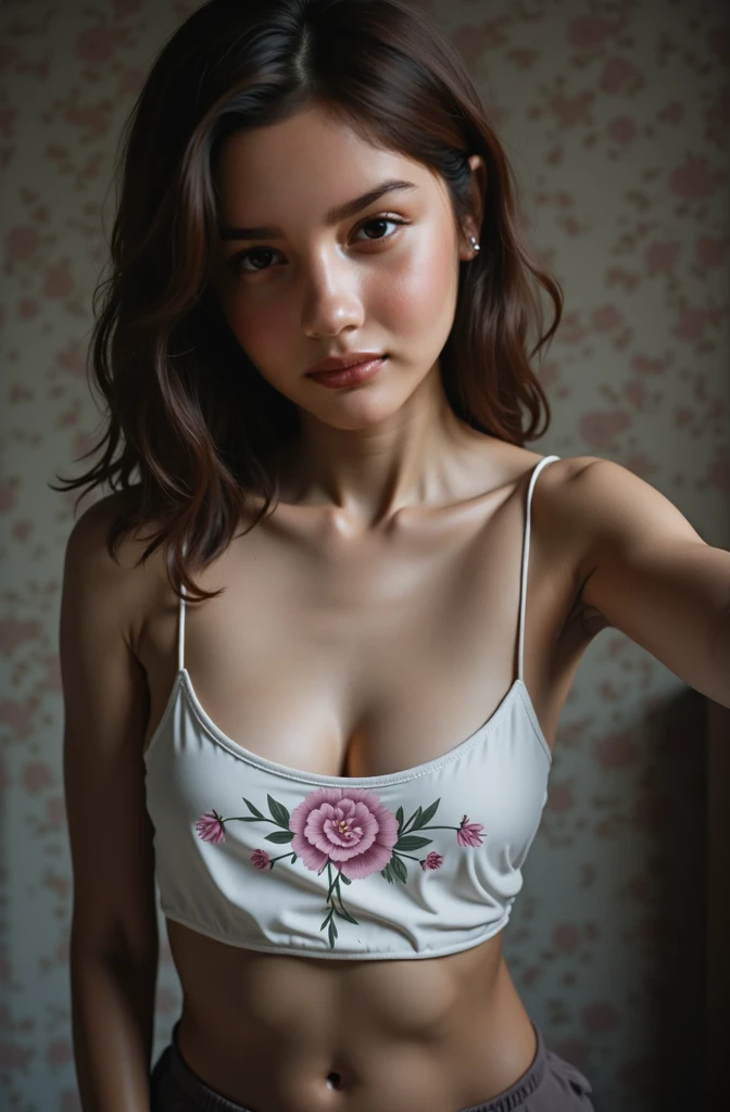 Beautiful elderly woman, cute,sexy,55 years old,,sexy, old woman,freckles, Big saggy  Breasts, wearing a pretty floral summer dress, low cleavage, nipple slipped out, nipple hanging over the dress,  popped out, nipple seen, one boob out, , Side boob, Curly Hair bunches like a school girl, loop earrings, hair bunches, cute hair, rosey cheeks,  arms straight up, plain grey background