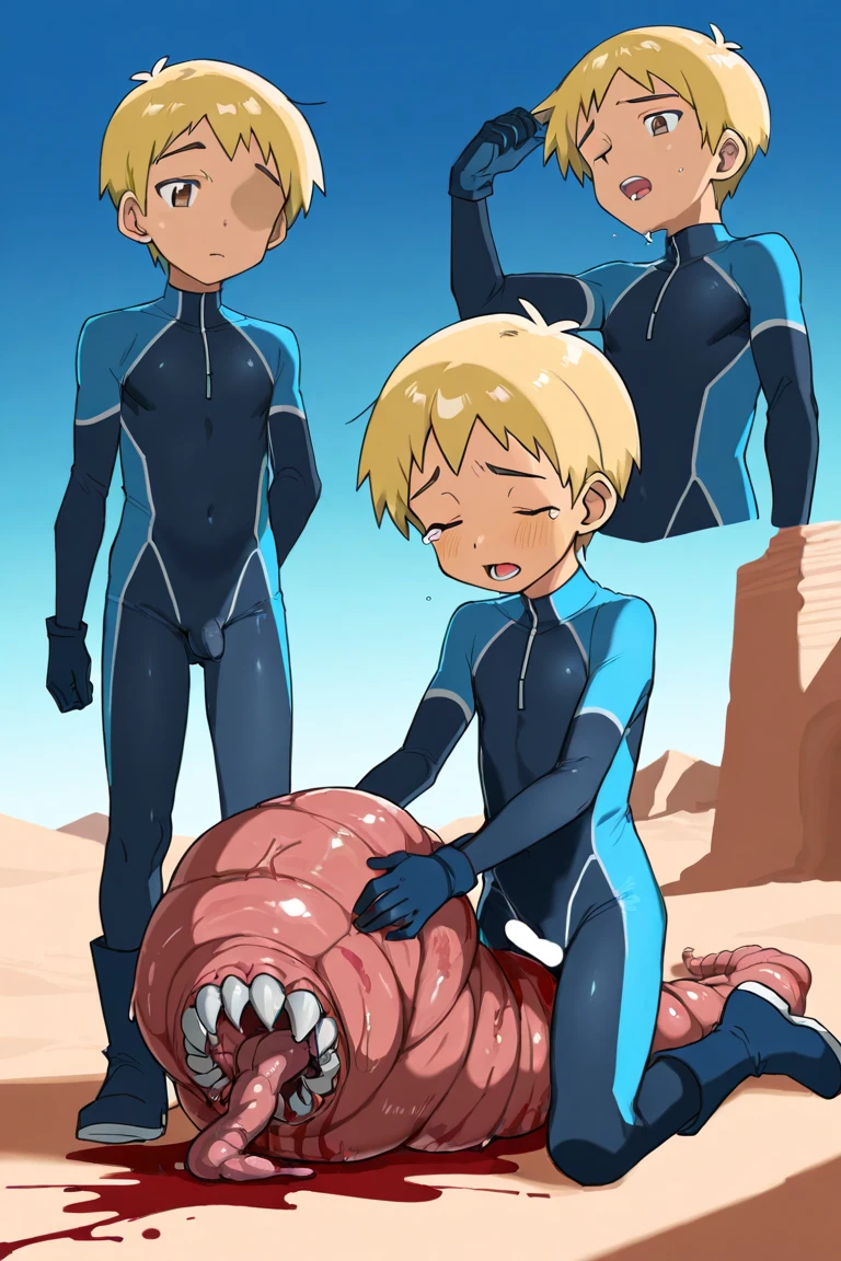 (Defeated hero being fucked by a big red lizard)、bestiality、Constraints、Young Shota、Nipples、Red Hero Suit、Tight hairstyle、Brown Hair、Intense ejaculation、Ahegao、Erect penis、((Violent Rape、Intense 、A lot of semen、))heart