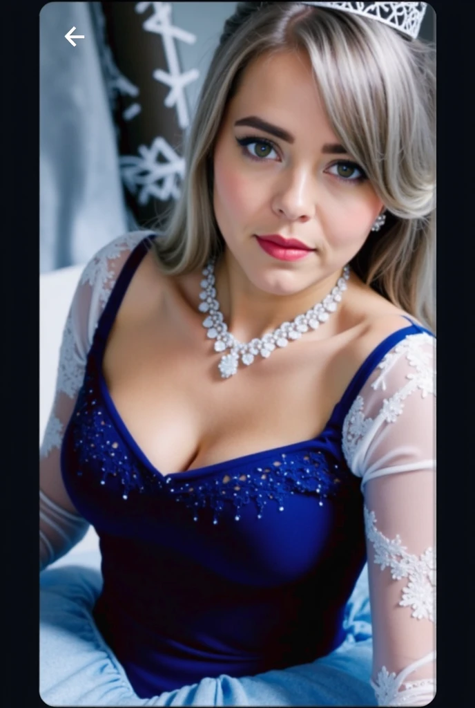 hyperrealistic beautiful busty 18-year-old teen girl with long legs wearing shiny navy-gold satin corset and lingerie, model shooting full body photography, dyed white hair with curly bob, dark eye makeup with eyeliner, seductive smile, small necklace, 8K, Best quality, Meisterwerk, ultra high resolution, (Realismus: 1.4), Originalfoto, (realistische Hautstruktur: 1.3), (Filmkorn: 1.3), (Selfie-Winkel), 1 girl, Beautiful round hazel eyes and facial details, Meisterwerk, Best quality, indoor in the living room