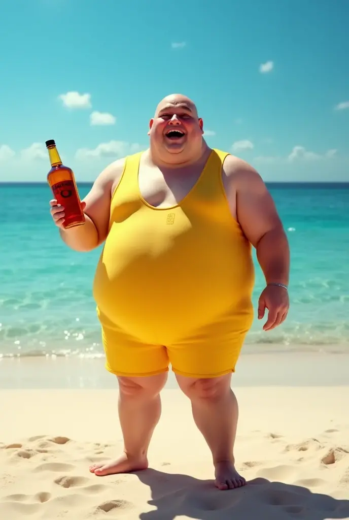 a middle-aged overweight man with balding head, wearing swim trunks and flip flops, chest hair, hairy arms, hairy legs, standing on a beach, eating a snow cone, hyperrealistic, detailed facial features, detailed body hair, detailed background, photorealistic, highly detailed, 8k, hyper realistic, natural lighting, vibrant colors, cinematic composition